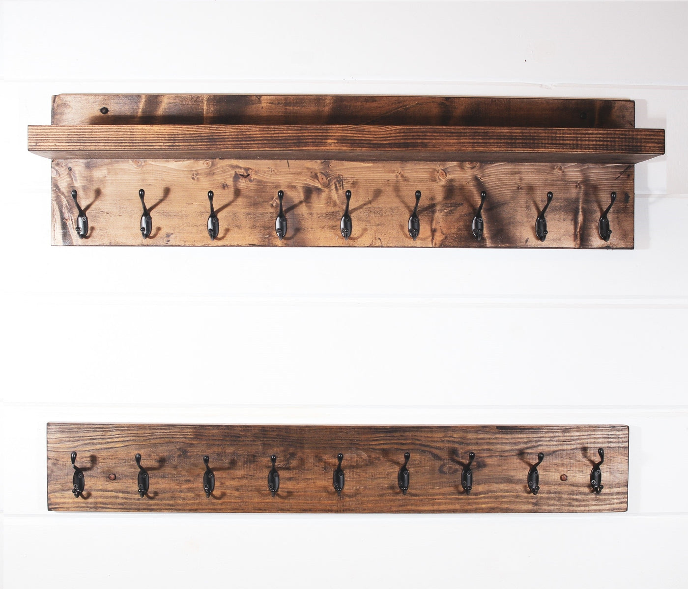 Coat Hooks with Shelf Wall-Mounted, Rustic Wood Entryway Shelf