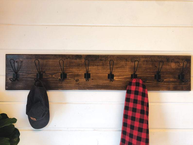 Wall Mounted Farmhouse Style Coat Hanger, Reclaimed Barn Wood