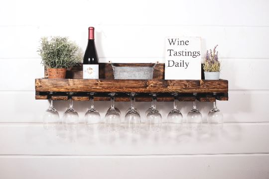 Wood Wine Rack , Wall Wine Rack, Wine Glass Rack, Wall Mounted